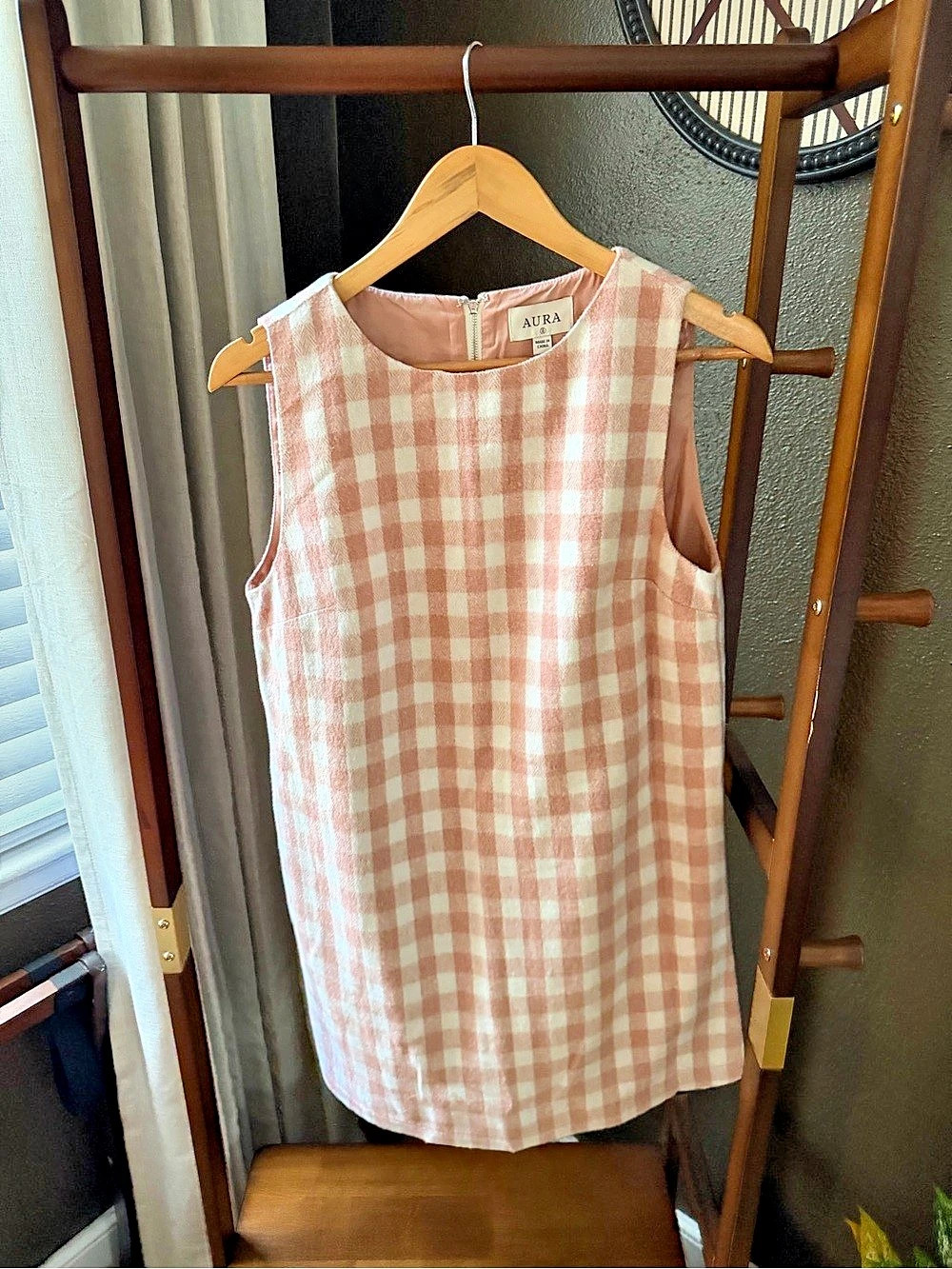 Aura Pink Gingham Sleeveless Shift Mini Dress Brushed Check Size S